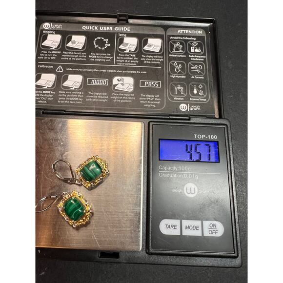 New Karis Platinum & 18K Gold Plated Malachite Leverback Earrings - Picture 9 of 9